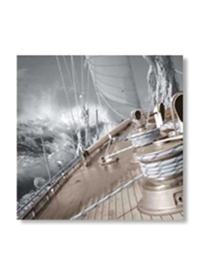 فوتو بلوك حامل أكواب شاي بتصميم مطبوع بيج / رمادي 20x20سم