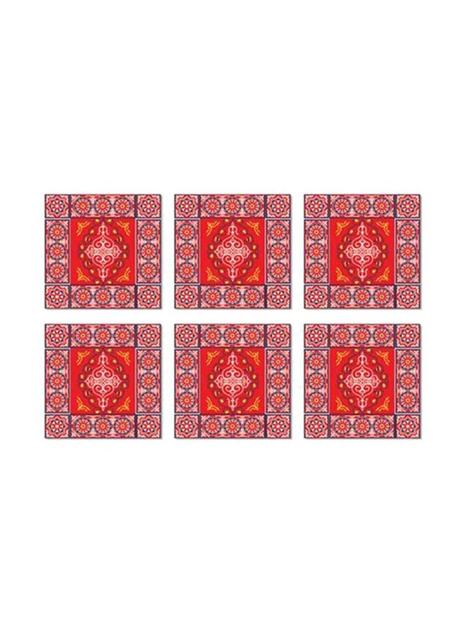 طقم حاملات أكواب مطبوعة مكون من 6 قطع أحمر/أصفر/وردي 9x9سم