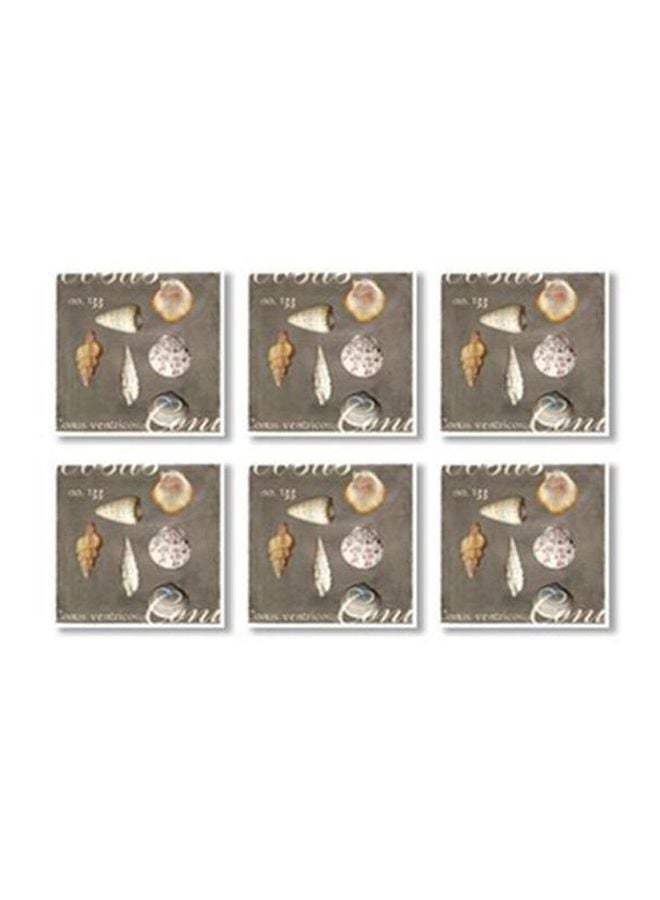 طقم قواعد أكواب شاي مطبوعة مؤلف من 6 قطع رمادي/بيج/أبيض 9X9سم