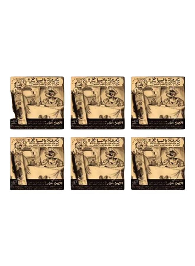 6-Piece Tea Coaster Set Beige/Black 9x9cm