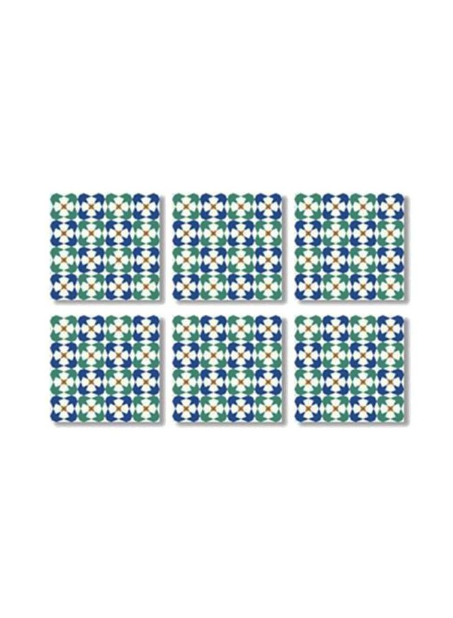 6-Piece Printed Coaster Set Green/Blue/White 9x9cm
