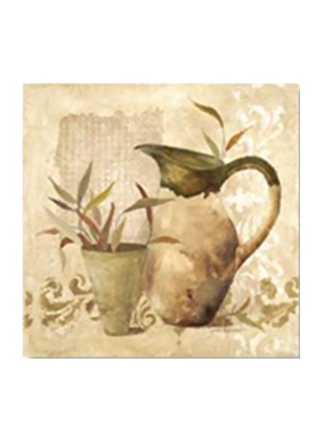 Decorative Wall Painting With Frame Beige/Green/White 24x24cm