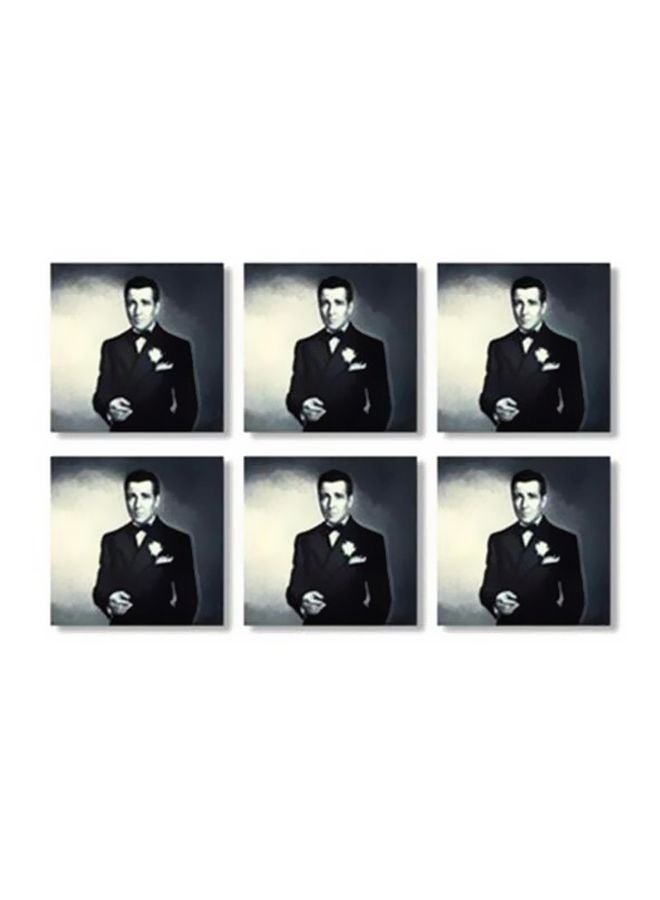 طقم قاعدة الأكواب 6 قطع أسود/ رمادي/ أبيض 9x9سم