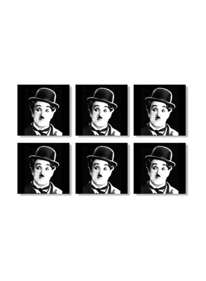 طقم قاعدة الأكواب 6 قطع أسود/ أبيض 9x9سم