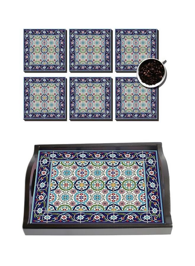 PHOTOBLOCK 6-Piece Coaster With Tray Set Blue/White/Green 