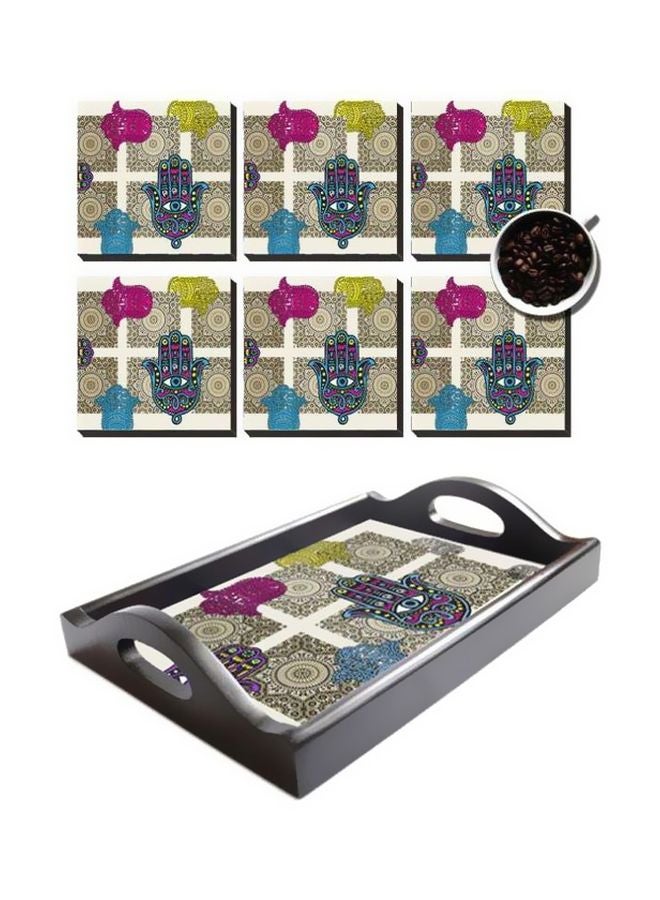 فوتو بلوك حاملة أكواب مع طقم صواني، 6 قطع متعدد الألوان