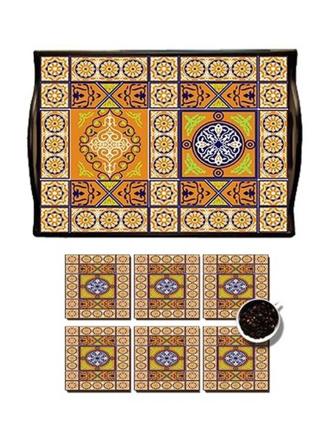 6-Piece Coaster With Tray Set Yellow/Blue/Orange
