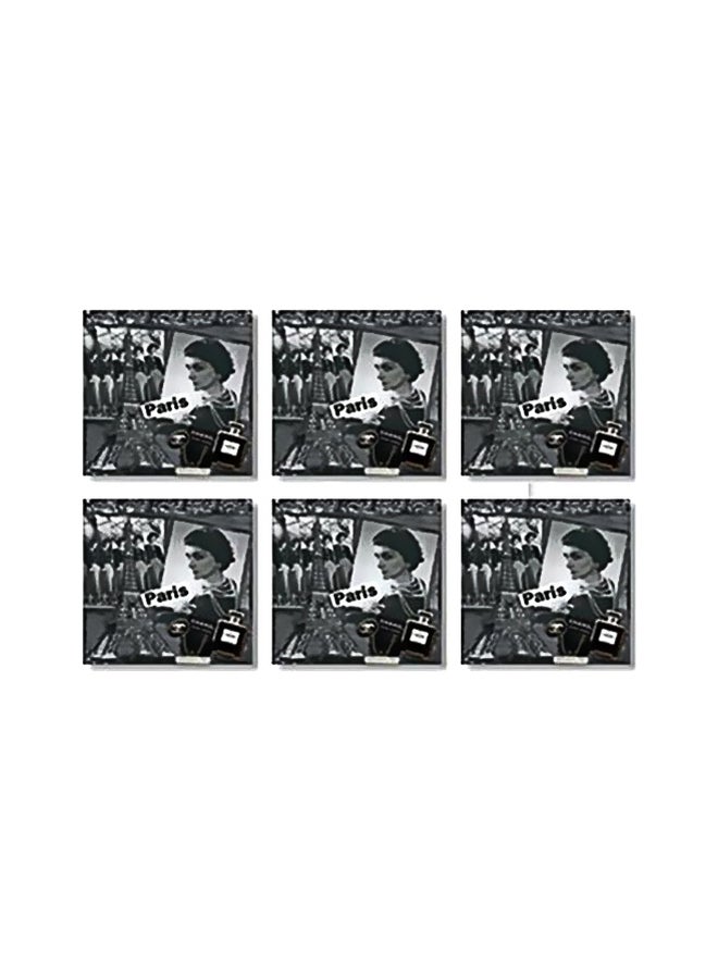 6-Piece Tea Coasters Black/White 9x9cm