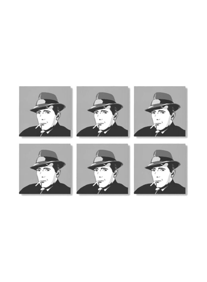 6-Piece Tea Coaster Set Black/White/Grey 9x9cm