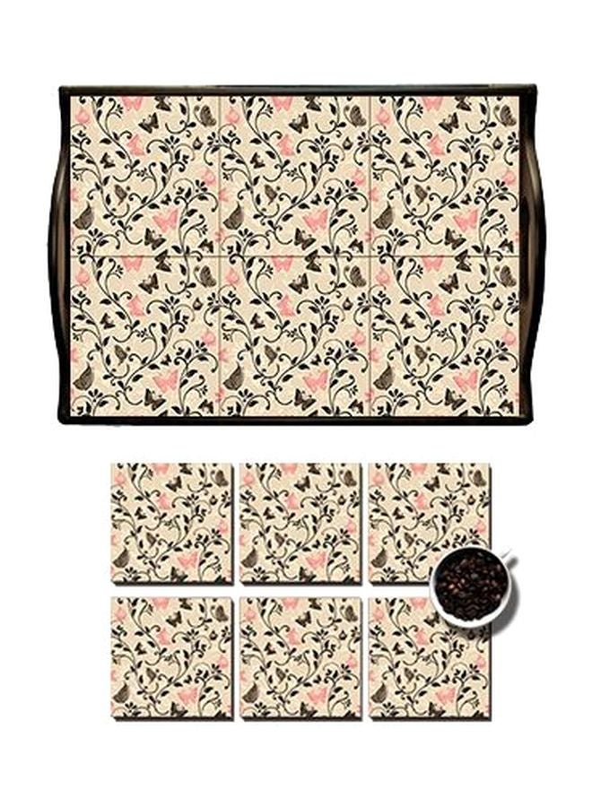 PHOTOBLOCK 6-Piece Coaster With Serving Tray Beige/Brown/Pink 