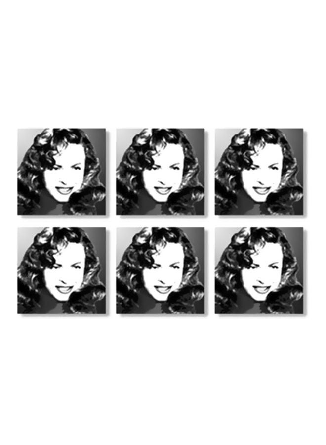 6-Piece Decorative Tea Coaster Set Black/White 9x9cm