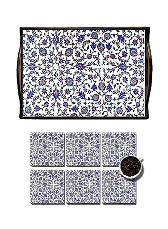 PHOTOBLOCK 6-Piece Coaster With Serving Tray White/Blue/Black 