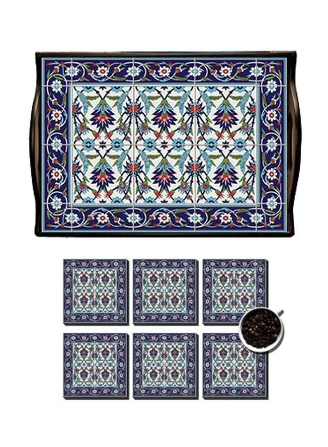 6-Piece Coaster With Serving Tray Blue/Green/Beige