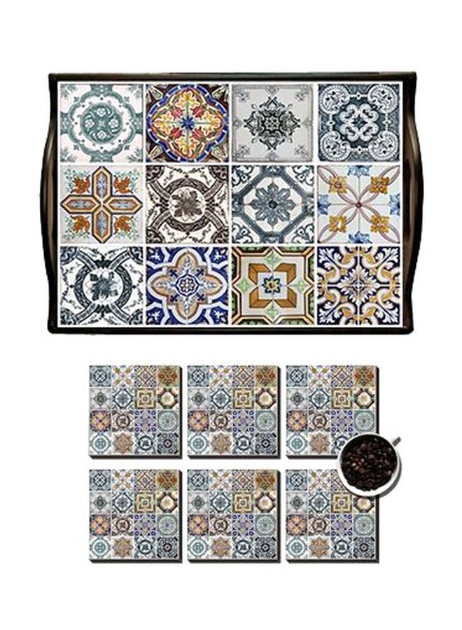 PHOTOBLOCK 6-Piece Coaster With Serving Tray White/Green/Blue 