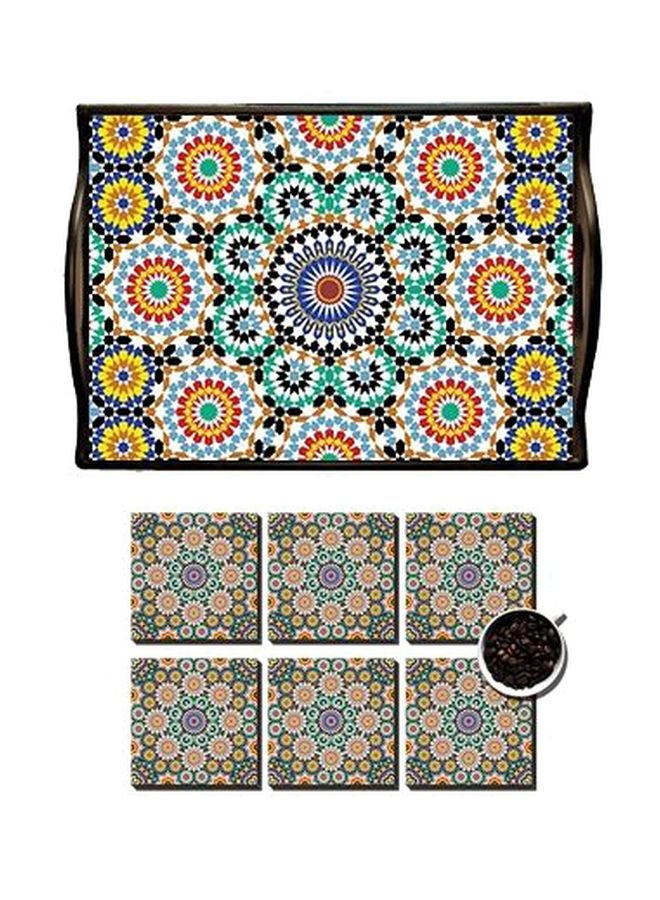 فوتو بلوك مجموعة حاملة أكواب مع صينية تقديم من 6 قطع متعدد الألوان