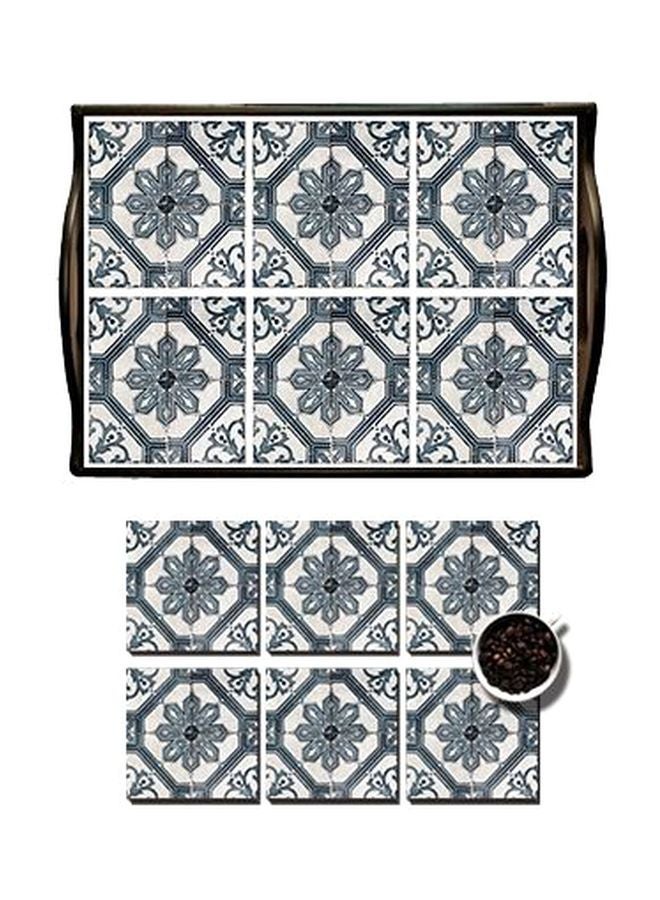 PHOTOBLOCK 6-Piece Coaster With Serving Tray White/Black 