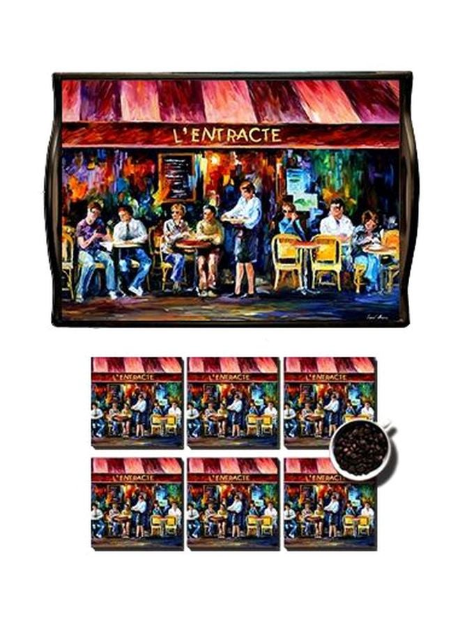 مجموعة حاملة أكواب مع صينية تقديم من 6 قطع متعدد الألوان