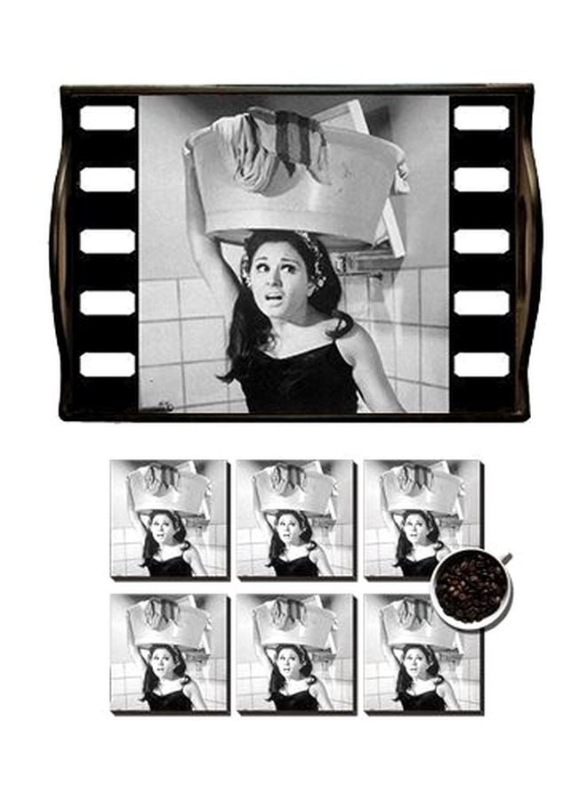 مجموعة حاملة أكواب مع صينية تقديم من 6 قطع أبيض/رمادي/أسود