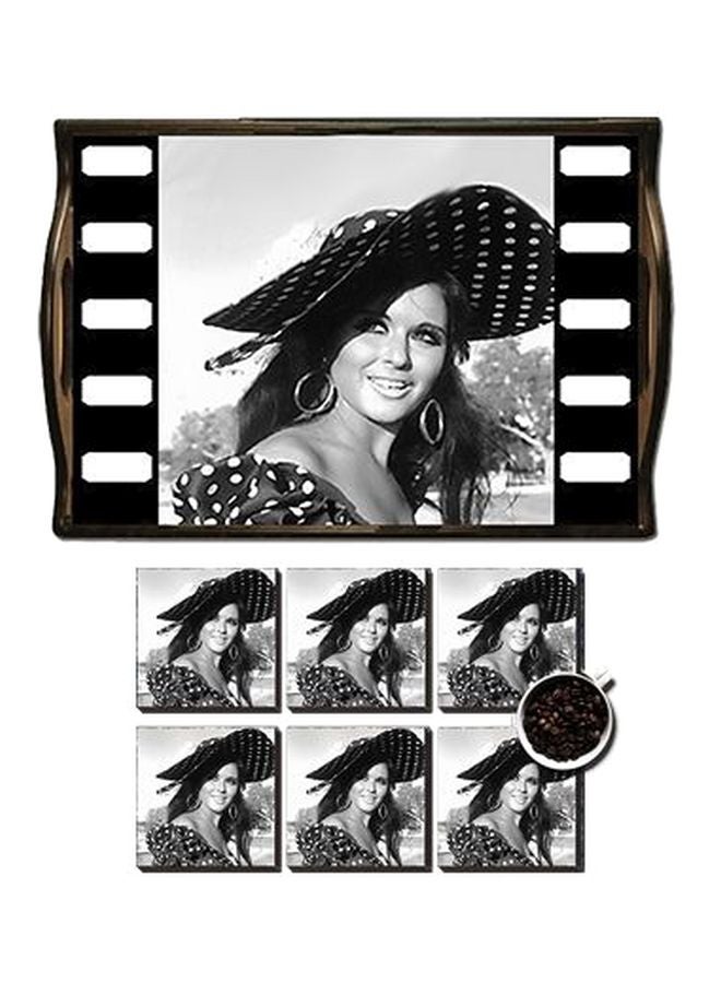 مجموعة حاملة أكواب مع صينية تقديم من 6 قطع أبيض/رمادي/أسود