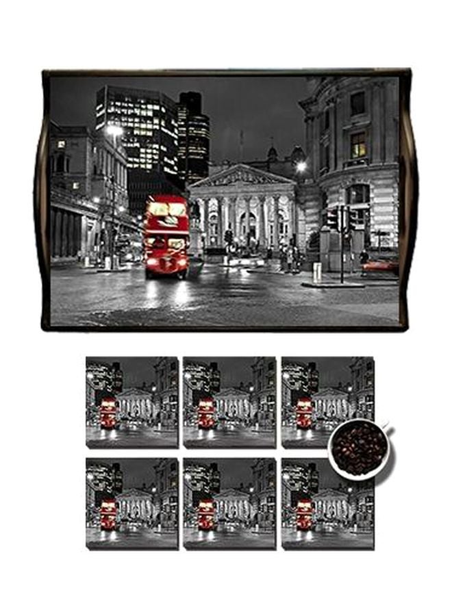 مجموعة حاملة أكواب مع صينية تقديم من 6 قطع رمادي / أسود / أحمر