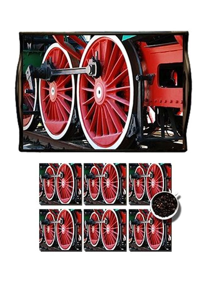 مجموعة حاملة أكواب مع صينية تقديم من 6 قطع أحمر / أسود / أخضر