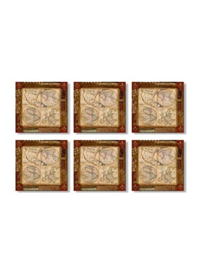6-Piece Printed Coaster Set Brown/Beige 9x9cm