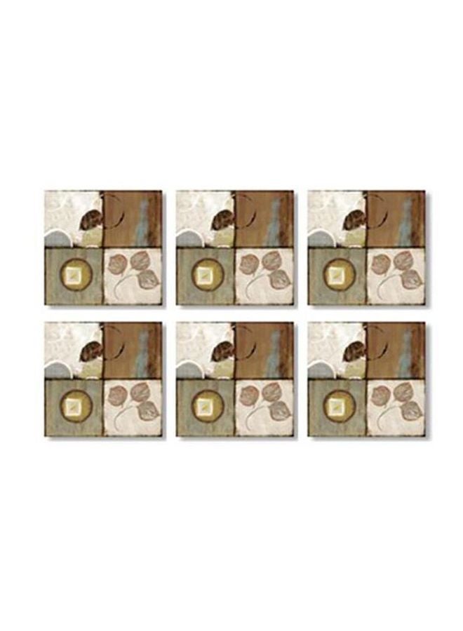 6-Piece Printed Coaster Set Brown/Beige 9x9cm