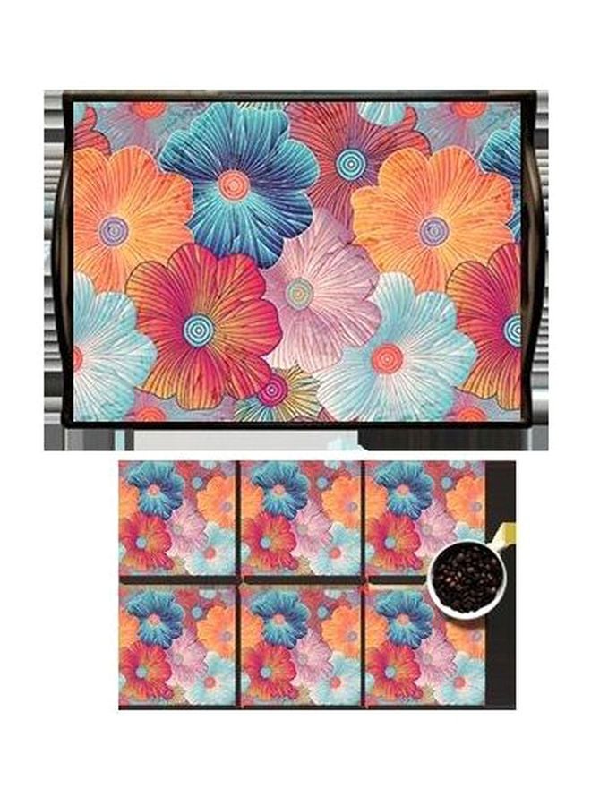 طقم حوامل أكواب من 6 قطع مع صينية تقديم أحمر/أزرق/برتقالي