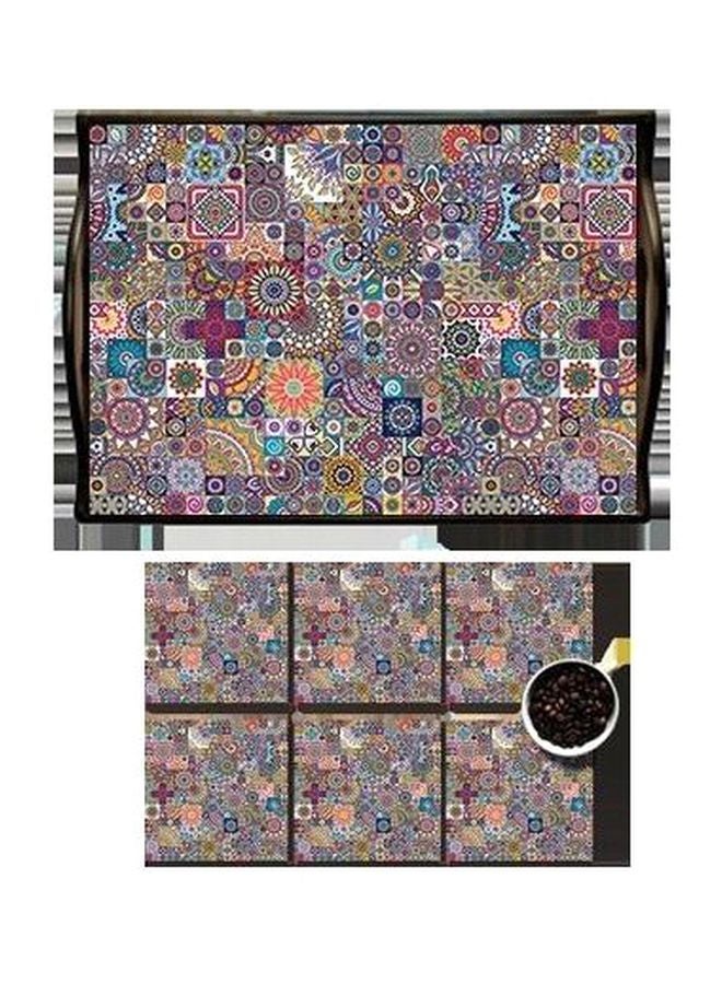 طقم حوامل أكواب من 6 قطع مع صينية تقديم متعدد الألوان