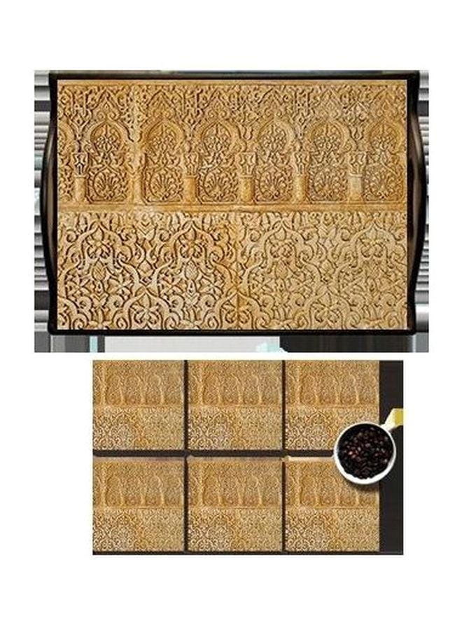 PHOTOBLOCK 6-Piece Coaster With Serving Tray Brown/Black 