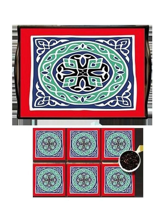 طقم حوامل أكواب من 6 قطع مع صينية تقديم أحمر / أخضر / أزرق