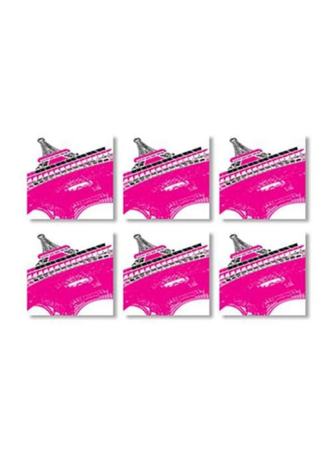 6-Piece Printed Coaster Set Pink/White/Black 9x9cm