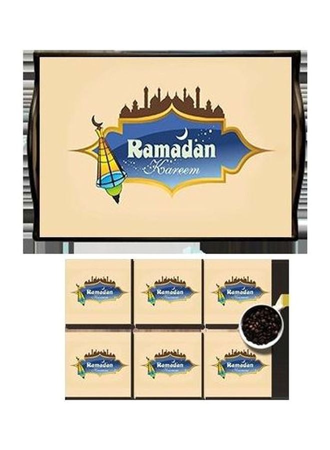 PHOTOBLOCK 6-Piece Coaster With Serving Tray Beige/Blue/Gold