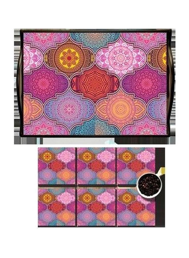 PHOTOBLOCK 6-Piece Ramdan Printed Coaster With Tray Pink/Yellow/Blue 