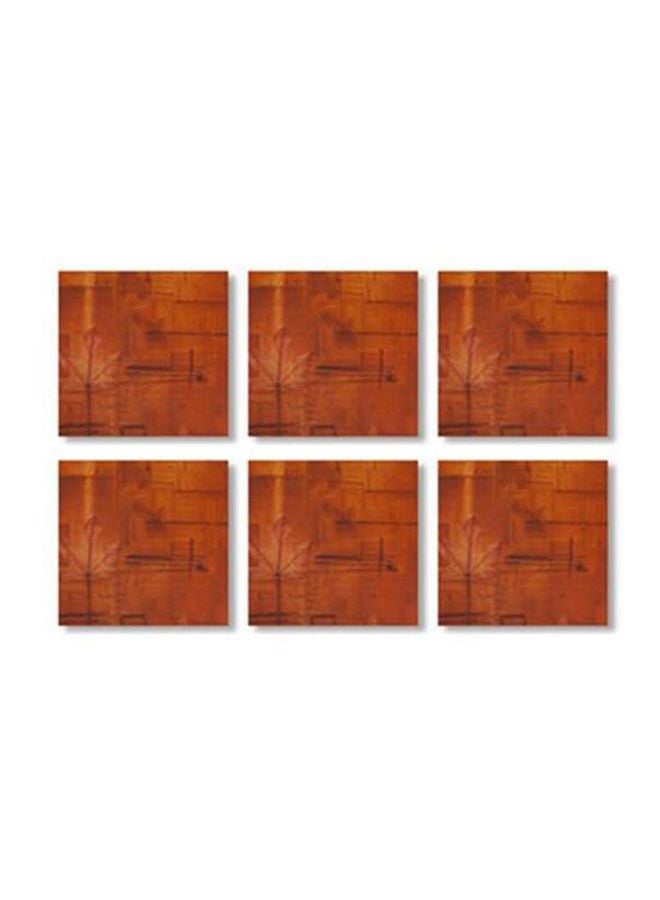 6-Piece Printed Coaster Set Brown 9x9cm