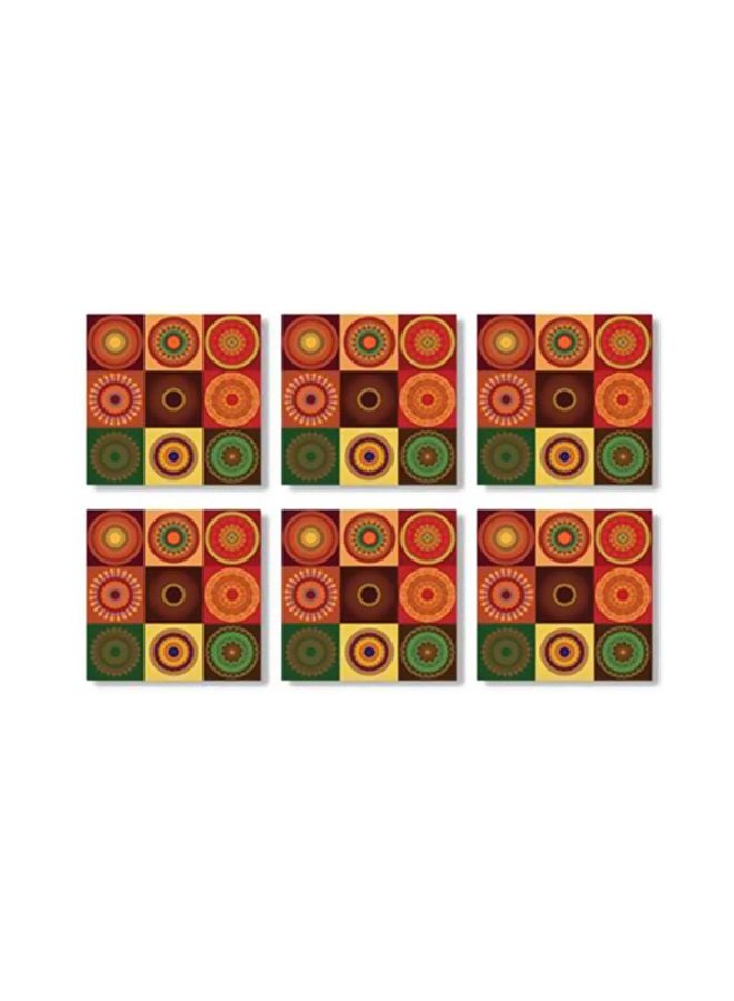 PHOTOBLOCK 6-Piece Decorative Tea Coaster Set Orange/Red/Green 9x9cm 