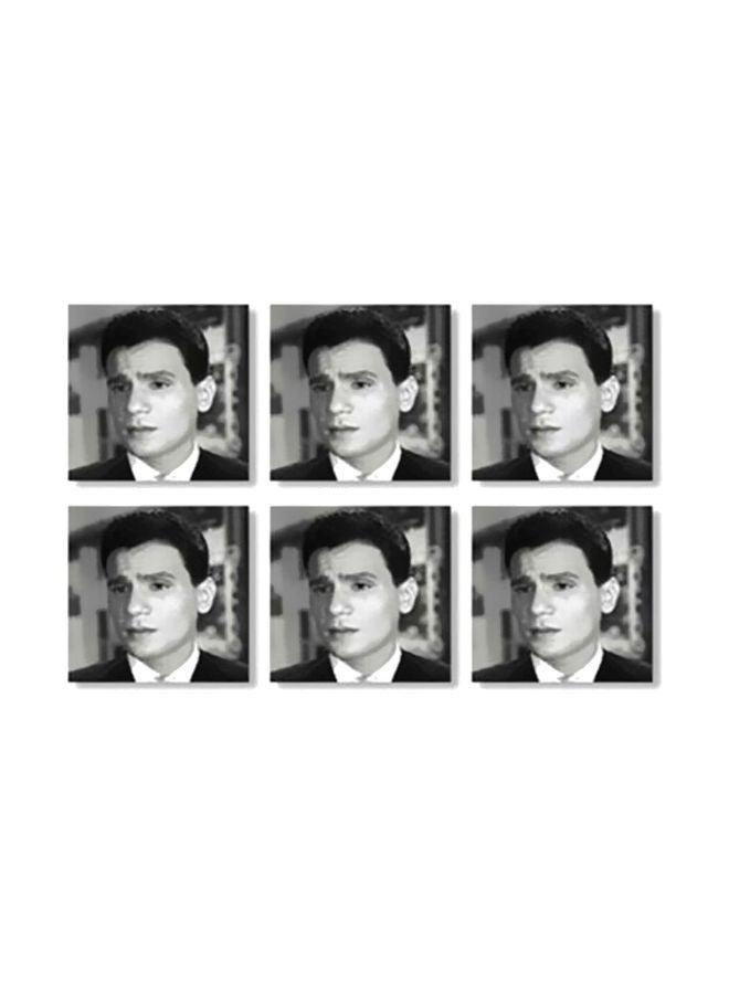 طقم قواعد أكواب شاي من 6 قطع أسود/ أبيض 9x9سم