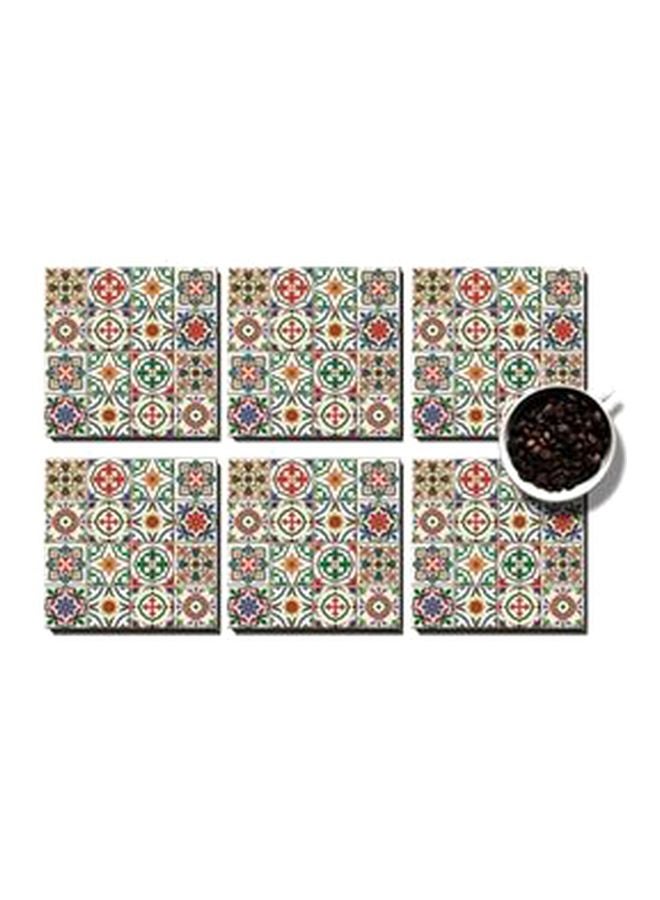 Photo Block 6-Piece Coaster With Tray Cream/Green/Blue