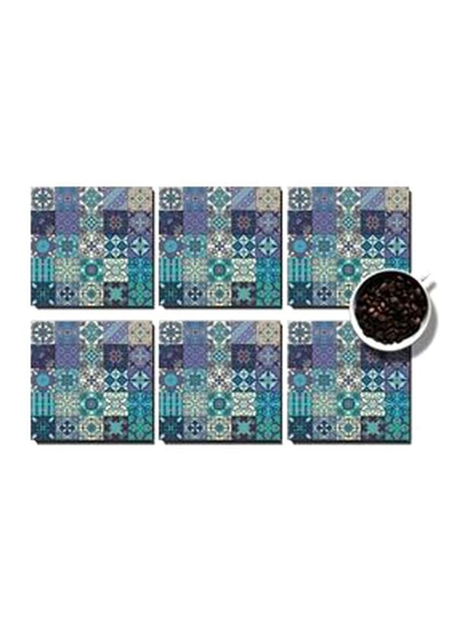 Photo Block 6-Piece Coaster With Tray Turquoise/Purple/Cream