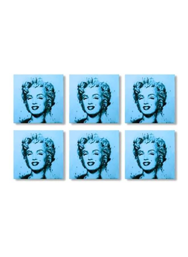 طقم قاعدة الأكواب 6 قطع أسود/أزرق 9x9سم