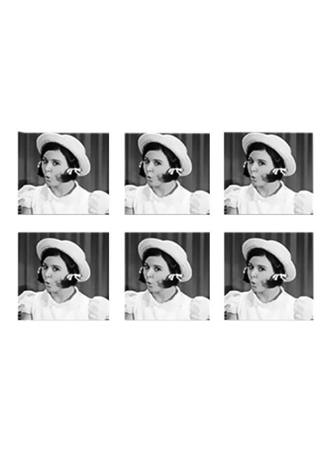 6-Piece Decorative Coaster Set White/Black 9x9cm