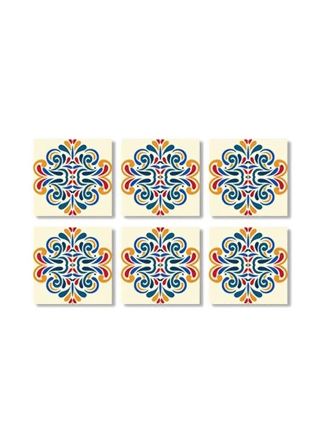 6-Piece Decorative Printed Coaster Set Beige/Blue/Orange 9x9cm