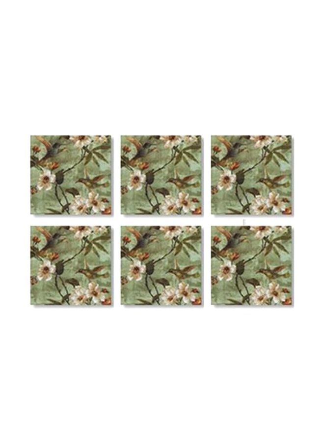 6-Piece Printed Coasters Set Green/White 9x9cm