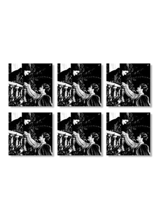 PHOTOBLOCK 6-Piece Printed Tea Coaster Set Black/White 9x9cm 