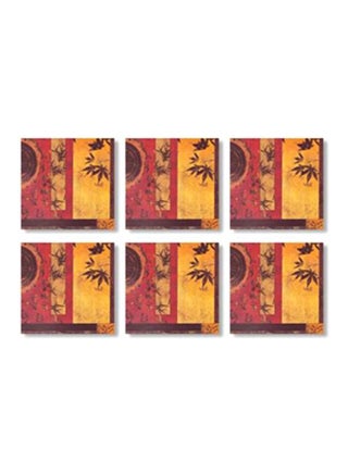 6-Piece Printed Tea Coaster Set Yellow/Red 9x9cm - v1565954480/N29118528A_1