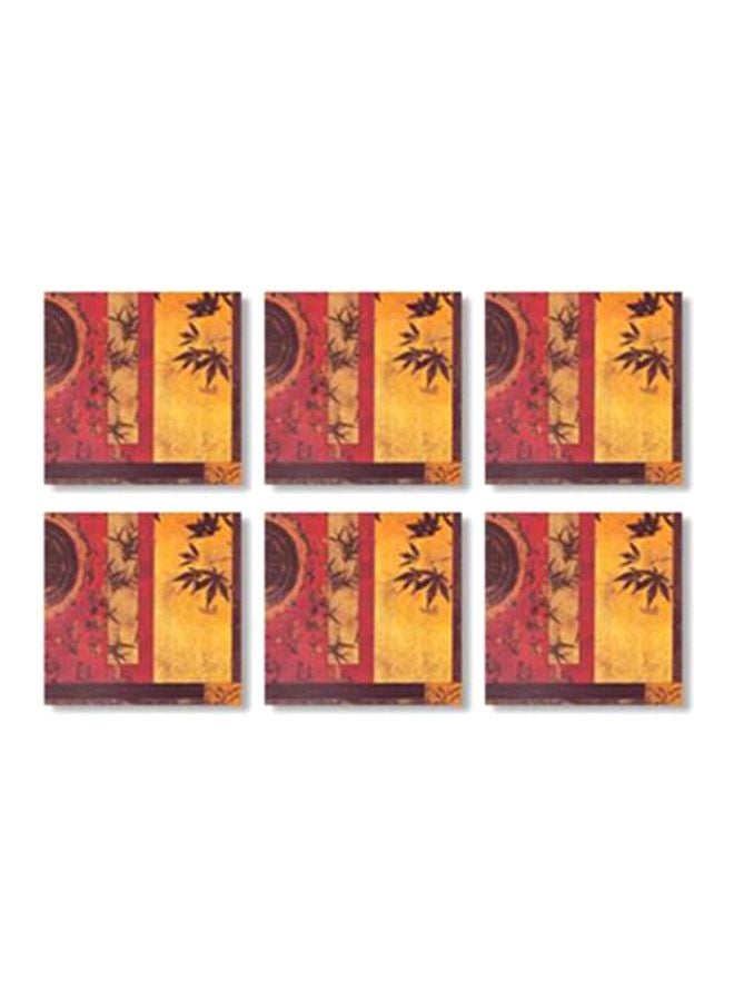 6-Piece Printed Tea Coaster Set Yellow/Red 9x9cm