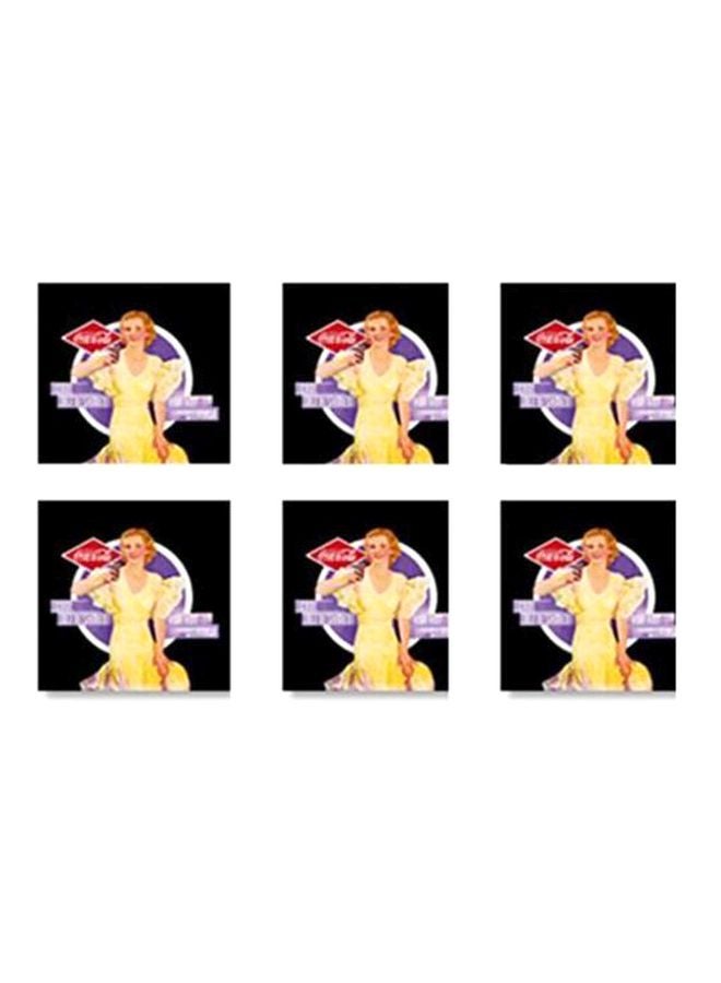 طقم قواعد أكواب مزنة بطبعات مؤلف من 6 قطع أصفر/ بنفسجي/ أسود 9x9سم