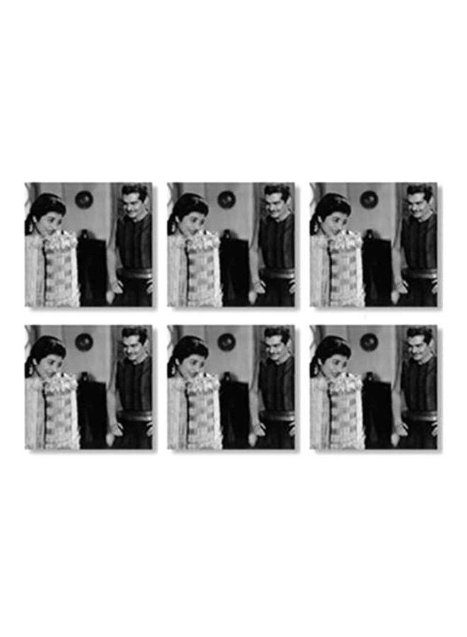 طقم قواعد أكواب مزنة بطبعات مؤلف من 6 قطع أسود/ رمادي 9x9سم