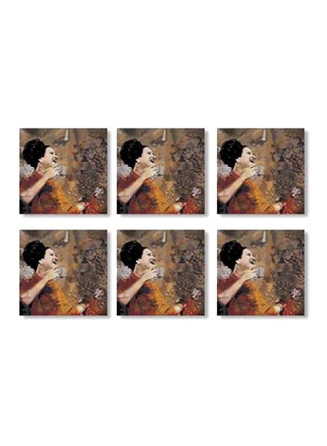 طقم قواعد أكواب شاي مطبوعة مؤلف من 6 قطع بني/ رمادي/ أسود 9x9سم