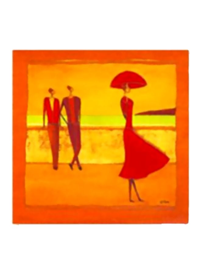 Decorative Wall Painting With Frame Orange/Yellow 15x15cm
